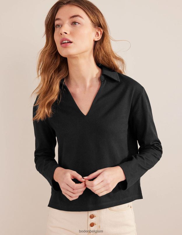 femmes Boden noir haut rayé à col cranté vêtements Z42D02531