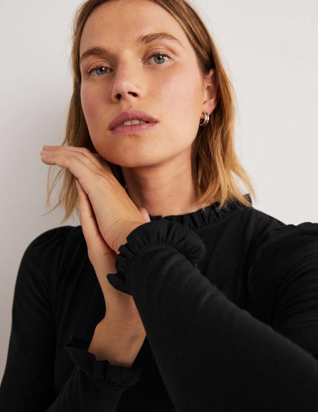 femmes Boden noir haut ultra doux à volants vêtements Z42D0135