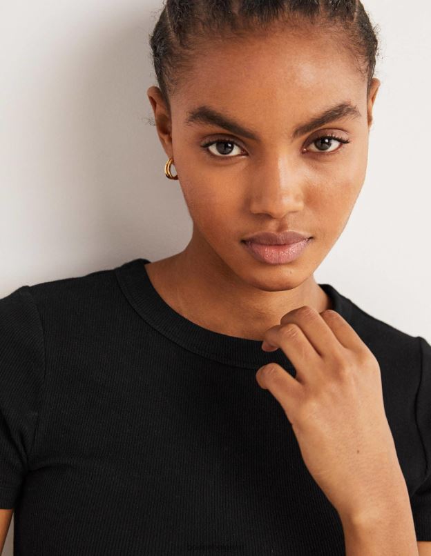 femmes Boden noir t-shirt côtelé en coton vêtements Z42D0171