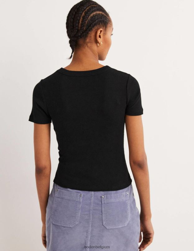 femmes Boden noir t-shirt côtelé en coton vêtements Z42D0171