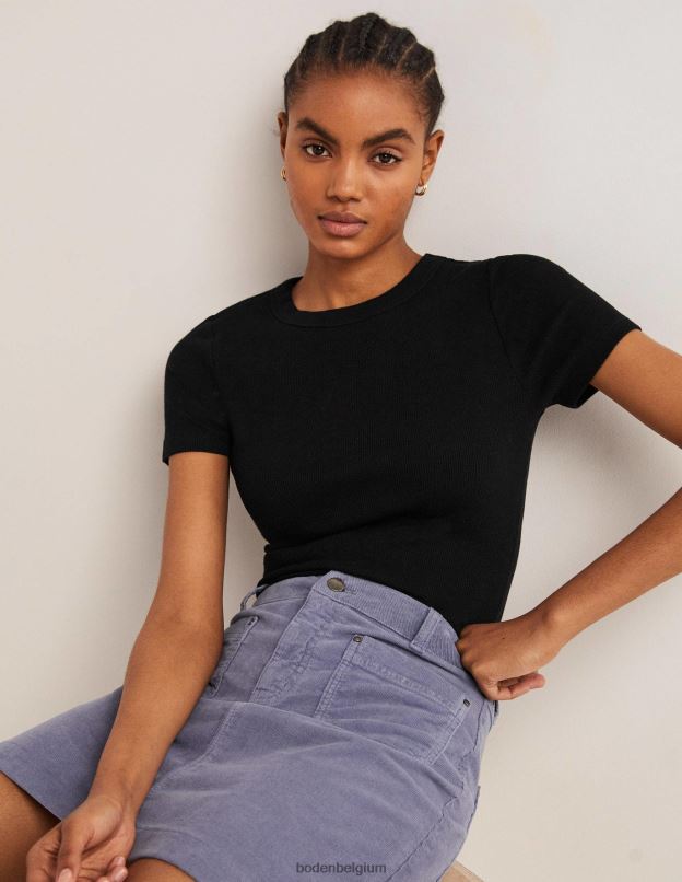 femmes Boden noir t-shirt côtelé en coton vêtements Z42D0171