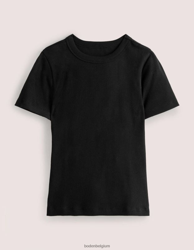 femmes Boden noir t-shirt côtelé en coton vêtements Z42D0171
