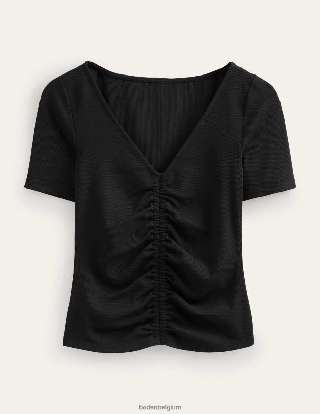 femmes Boden noir t-shirt côtelé froncé sur le devant vêtements Z42D02198