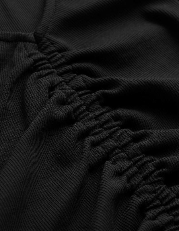 femmes Boden noir t-shirt côtelé froncé sur le devant vêtements Z42D02198