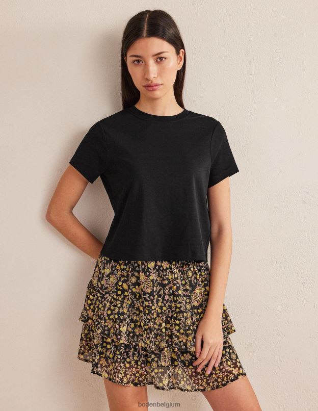 femmes Boden noir t-shirt court en coton parfait vêtements Z42D02116