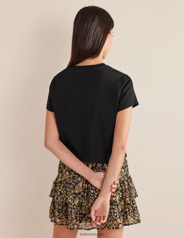 femmes Boden noir t-shirt court en coton parfait vêtements Z42D02116