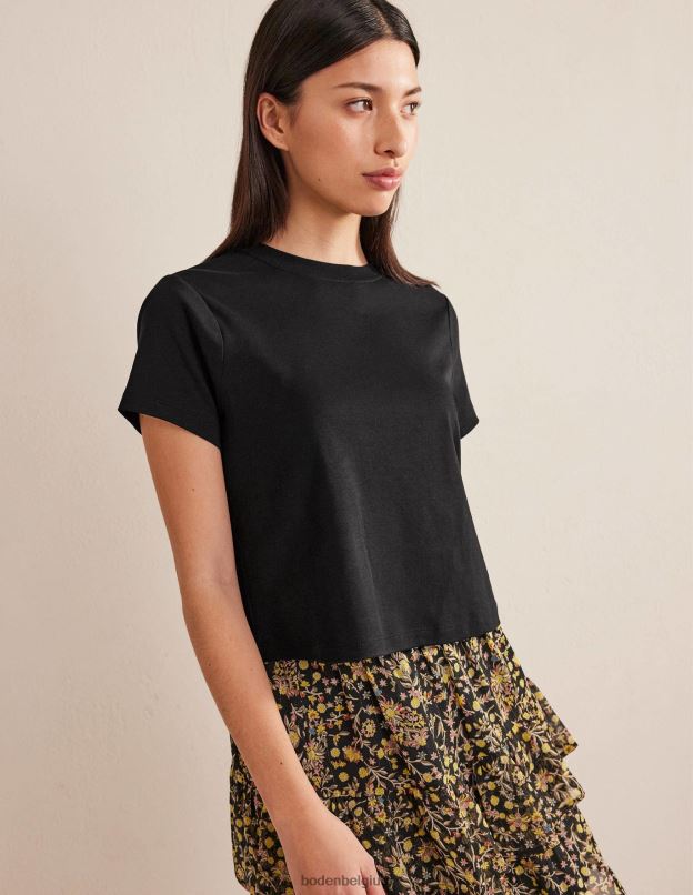femmes Boden noir t-shirt court en coton parfait vêtements Z42D02116
