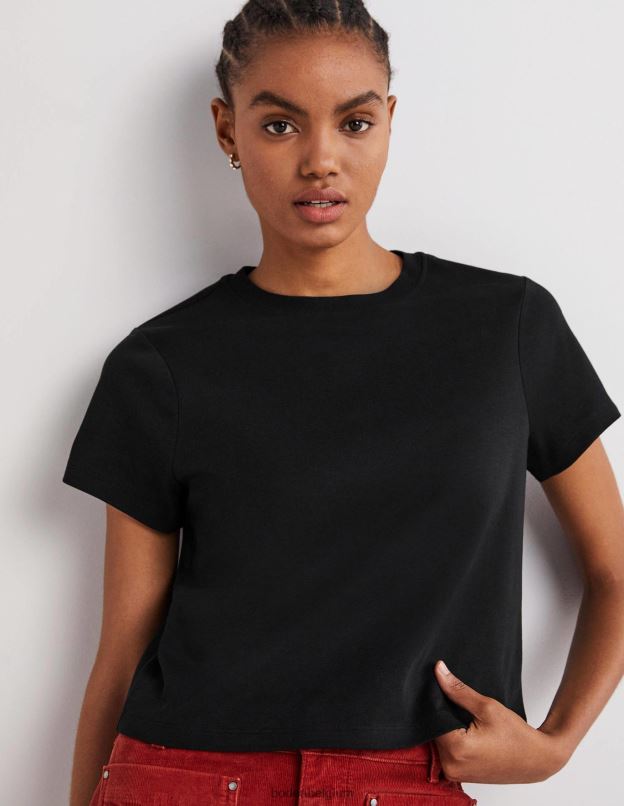 femmes Boden noir t-shirt court en coton parfait vêtements Z42D02116