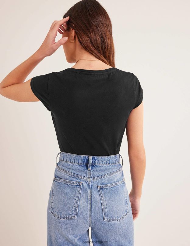 femmes Boden noir t-shirt à encolure dégagée en pur coton vêtements Z42D01796