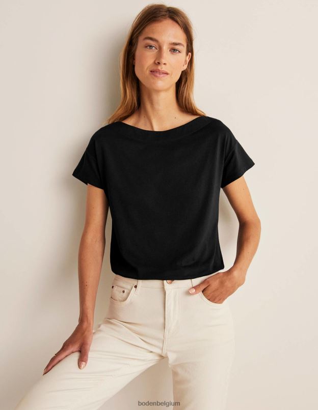 femmes Boden noir t-shirt ultra doux à col bateau vêtements Z42D0160