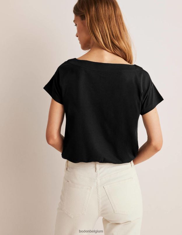 femmes Boden noir t-shirt ultra doux à col bateau vêtements Z42D0160