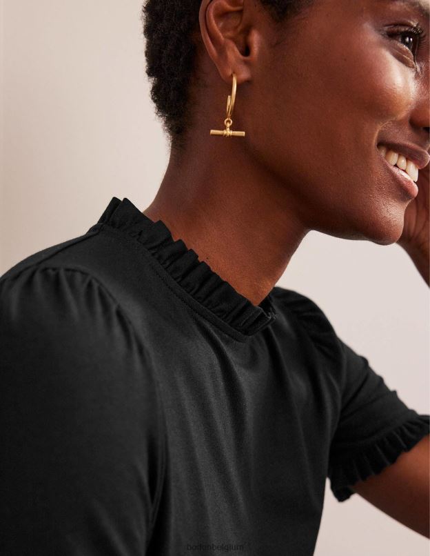 femmes Boden noir t-shirt ultra doux à volants vêtements Z42D0192