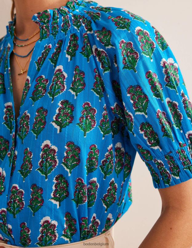 femmes Boden pierres précieuses et fleurs artisanales joli haut avec détail smocké vêtements Z42D01463