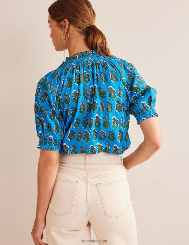 femmes Boden pierres précieuses et fleurs artisanales joli haut avec détail smocké vêtements Z42D01463