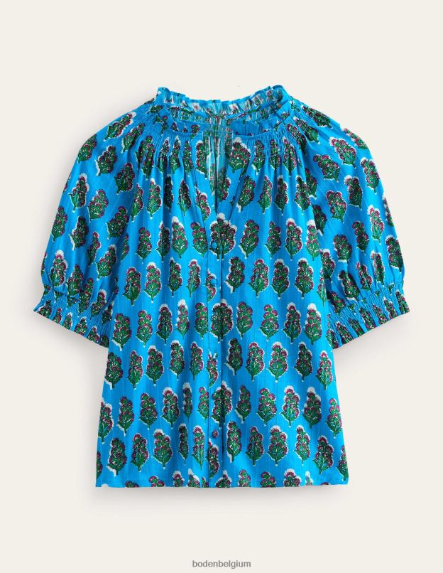 femmes Boden pierres précieuses et fleurs artisanales joli haut avec détail smocké vêtements Z42D01463