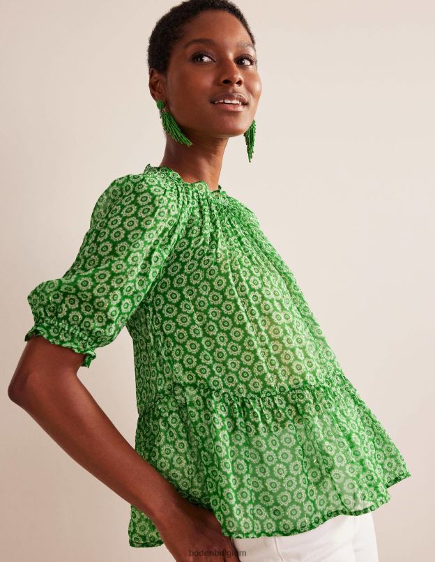 femmes Boden pop au citron vert et au lever du soleil haut froncé en georgette scintillante vêtements Z42D0118