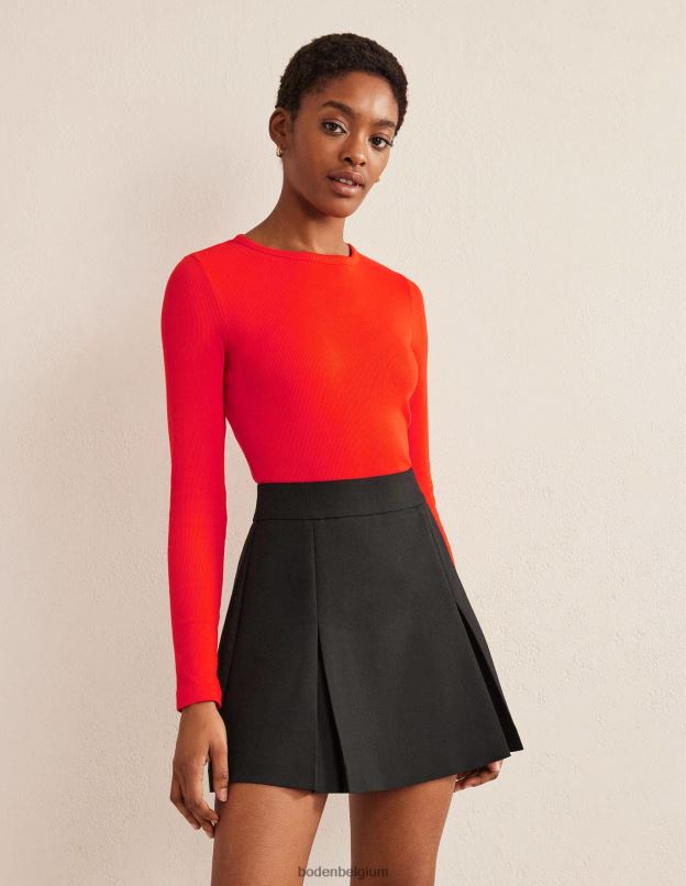 femmes Boden pop rouge haut côtelé à manches longues en coton vêtements Z42D01993