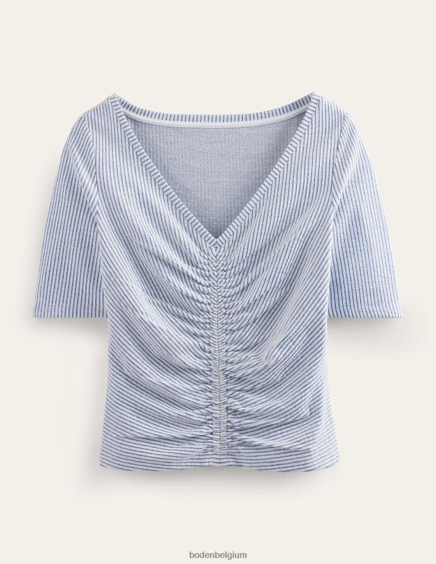 femmes Boden rayure bleu marine/blanc haut froncé sur le devant en seersucker vêtements Z42D02266