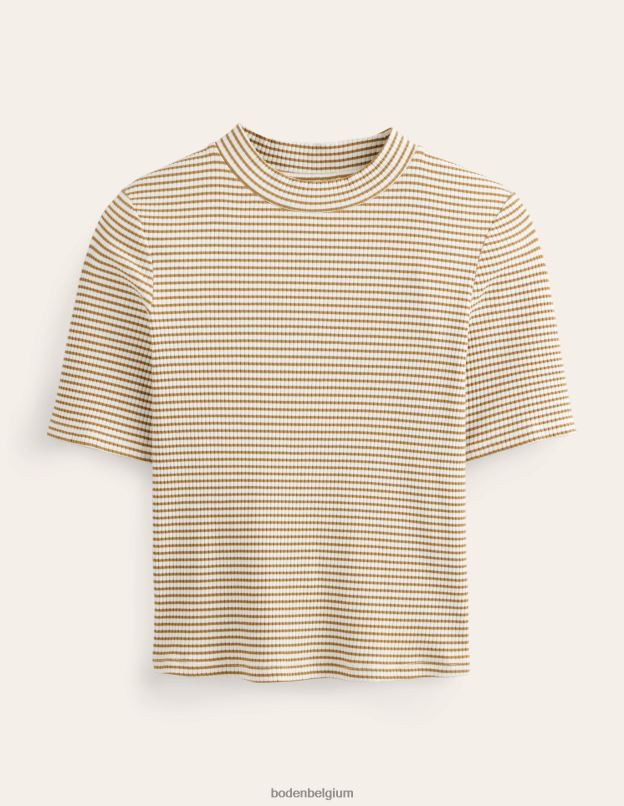 femmes Boden rayure ivoire/camel haut côtelé à col montant vêtements Z42D02502