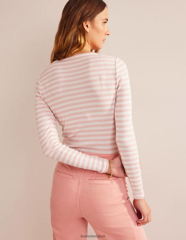 femmes Boden rayure ivoire et peau de pêche t-shirt ras du cou côtelé Anna vêtements Z42D0201
