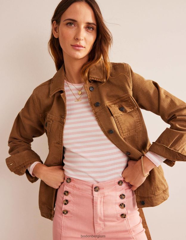 femmes Boden rayure ivoire et peau de pêche t-shirt ras du cou côtelé Anna vêtements Z42D0201