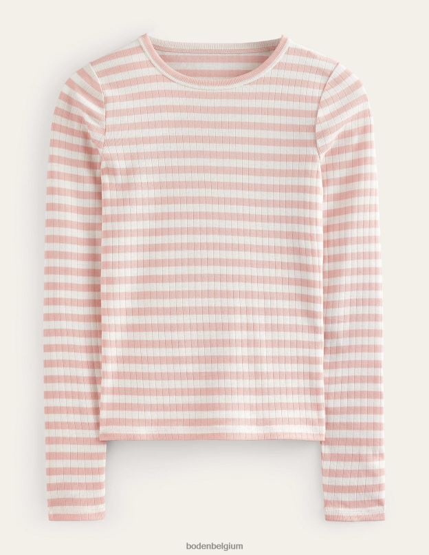 femmes Boden rayure ivoire et peau de pêche t-shirt ras du cou côtelé Anna vêtements Z42D0201