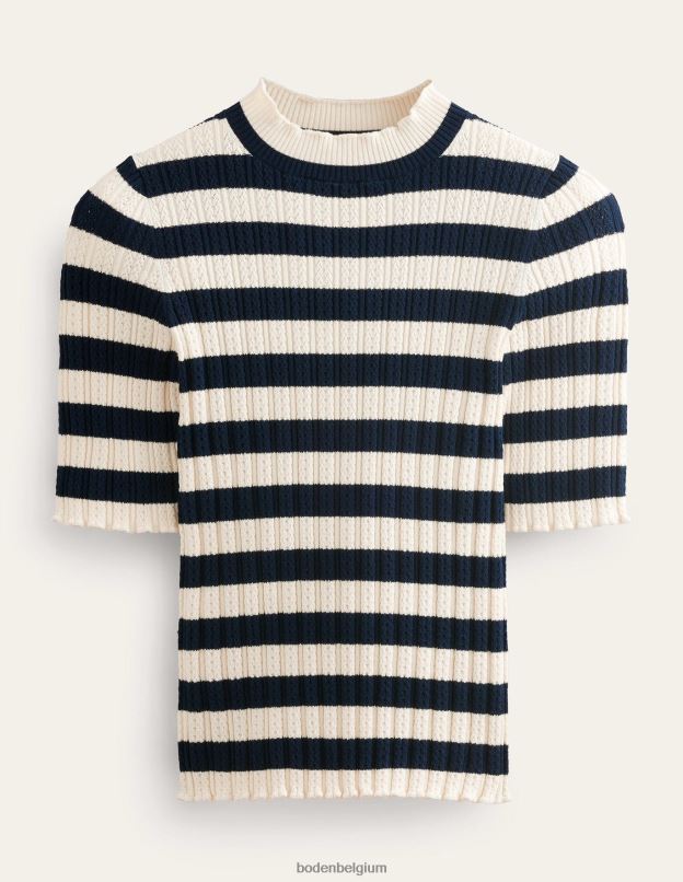 femmes Boden rayures bleu marine et ivoire haut côtelé à col montant en pointelle vêtements Z42D01503