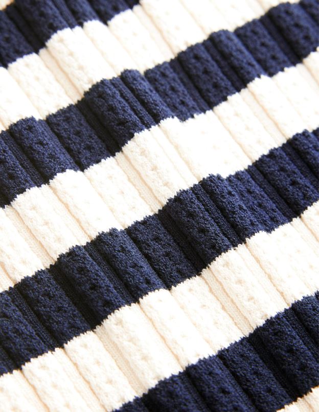 femmes Boden rayures bleu marine et ivoire haut côtelé à col montant en pointelle vêtements Z42D01503