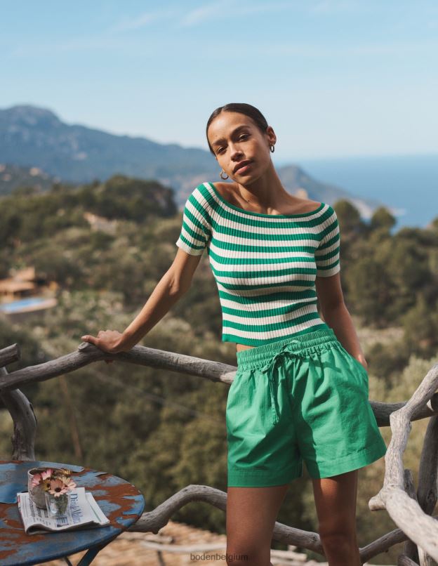 femmes Boden riche rayure émeraude et ivoire haut côtelé à épaules dénudées vêtements Z42D01843