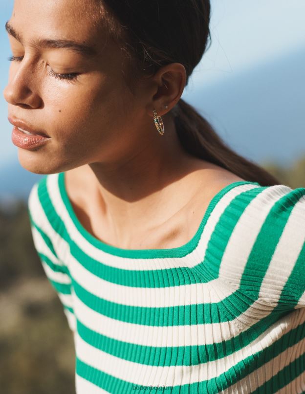 femmes Boden riche rayure émeraude et ivoire haut côtelé à épaules dénudées vêtements Z42D01843