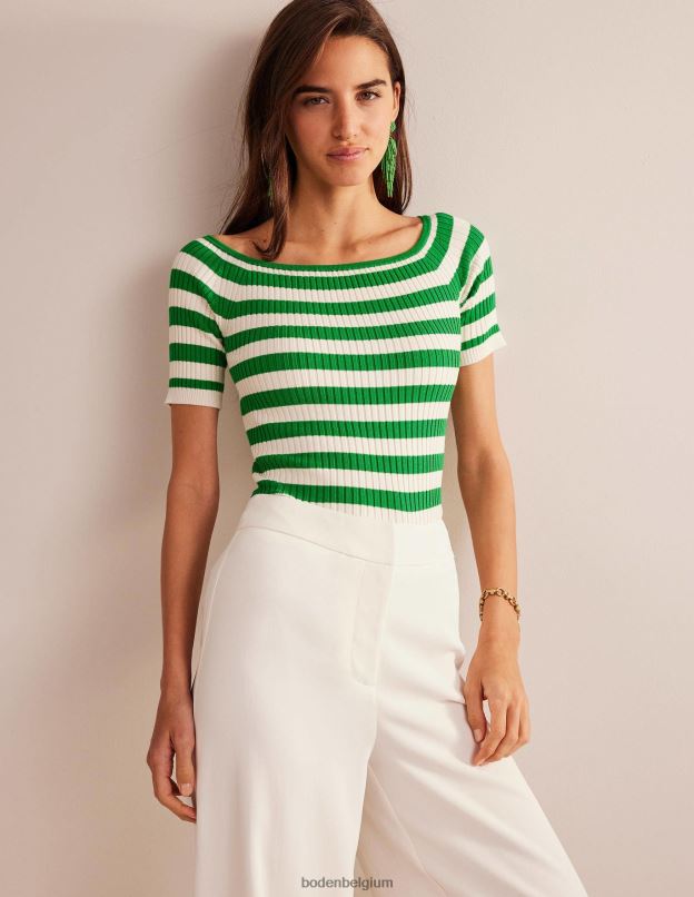 femmes Boden riche rayure émeraude et ivoire haut côtelé à épaules dénudées vêtements Z42D01843