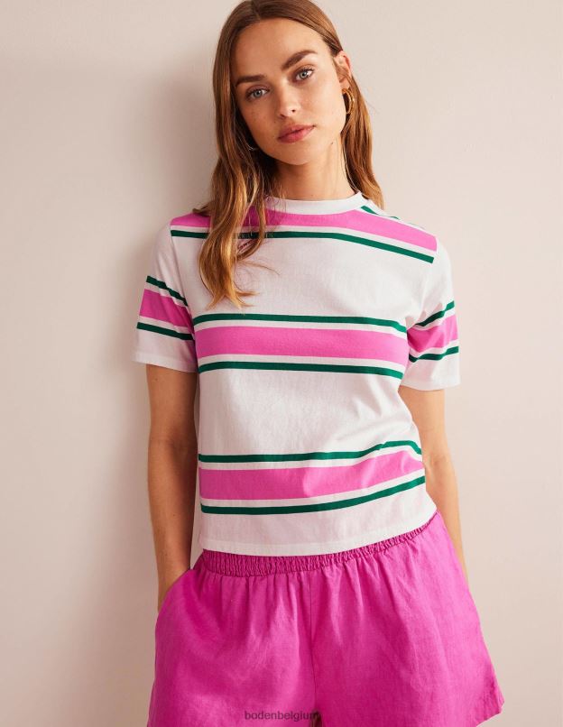 femmes Boden rose festival/émeraude brillante t-shirt à rayures carrées vêtements Z42D02263