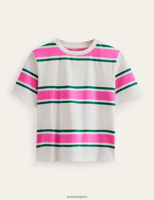 femmes Boden rose festival/émeraude brillante t-shirt à rayures carrées vêtements Z42D02263