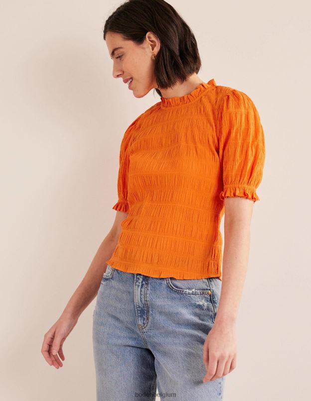 femmes Boden rouge vermillon haut texturé ajusté vêtements Z42D01836