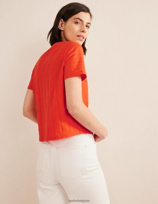 femmes Boden rouge vermillon t-shirt en jersey texturé vêtements Z42D01774