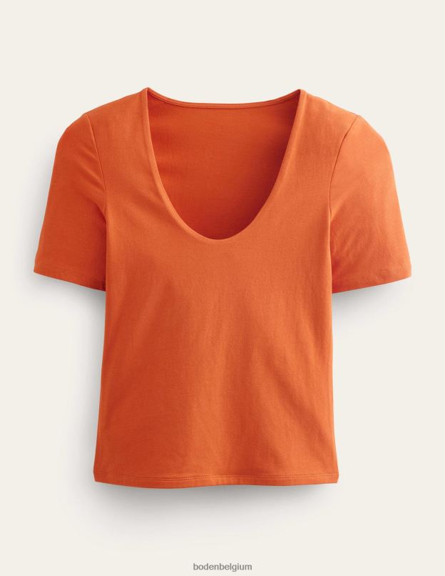 femmes Boden rouiller haut à manches courtes double épaisseur vêtements Z42D01804