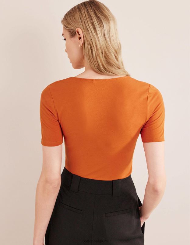 femmes Boden rouiller haut à manches courtes double épaisseur vêtements Z42D01804