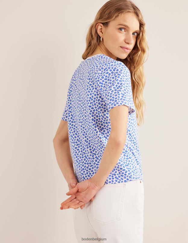 femmes Boden tampon ivoire et pivoine t-shirt imprimé à col rond vêtements Z42D01692