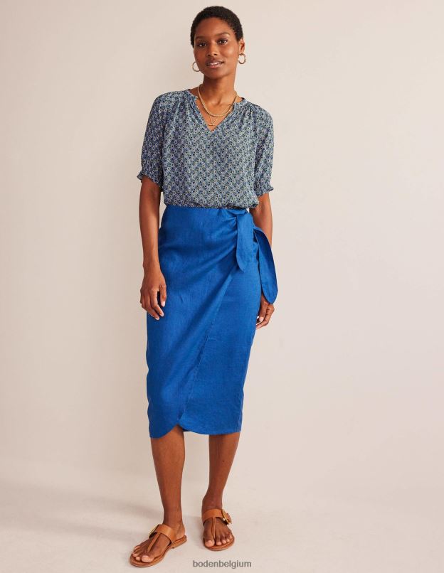 femmes Boden tige bleue et cachemire haut à manches courtes et col froncé vêtements Z42D0114