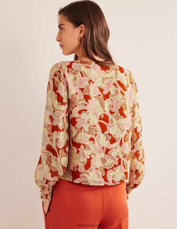 femmes Boden tourbillon rouille et cachemire haut en jacquard à col en V vêtements Z42D01710