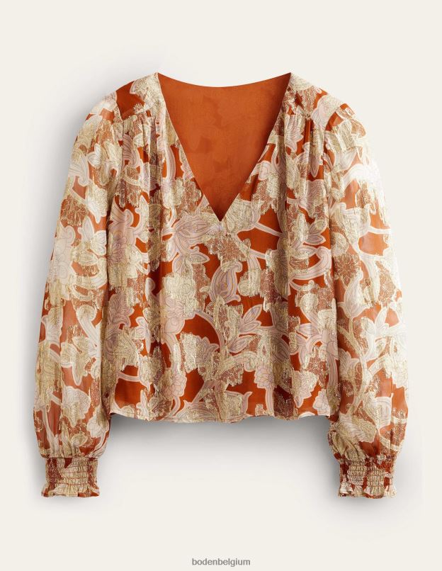 femmes Boden tourbillon rouille et cachemire haut en jacquard à col en V vêtements Z42D01710