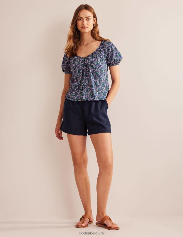 femmes Boden vague bleue et vigne botanique haut fluide en jersey à col V vêtements Z42D0108