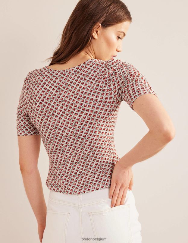 femmes Boden vermillon et bourgeon fleuri haut imprimé froncé sur le devant vêtements Z42D01572