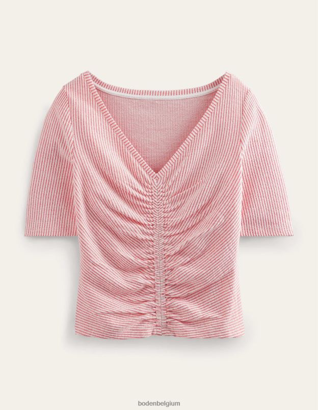 femmes Boden vermillon/rayure blanche haut froncé sur le devant en seersucker vêtements Z42D01775