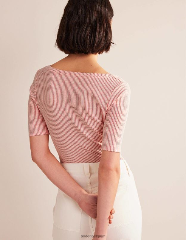 femmes Boden vermillon/rayure blanche haut froncé sur le devant en seersucker vêtements Z42D01775