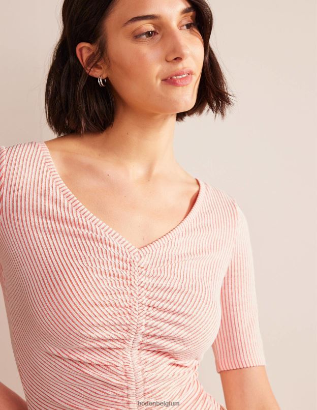 femmes Boden vermillon/rayure blanche haut froncé sur le devant en seersucker vêtements Z42D01775