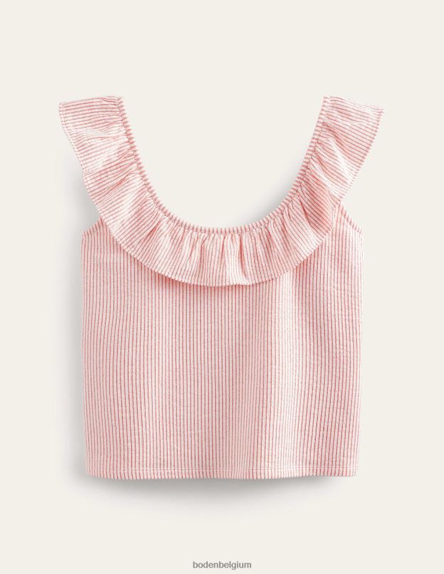 femmes Boden vermillon/rayure blanche haut rayé à volants en seersucker vêtements Z42D02170