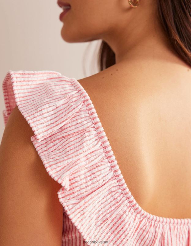 femmes Boden vermillon/rayure blanche haut rayé à volants en seersucker vêtements Z42D02170