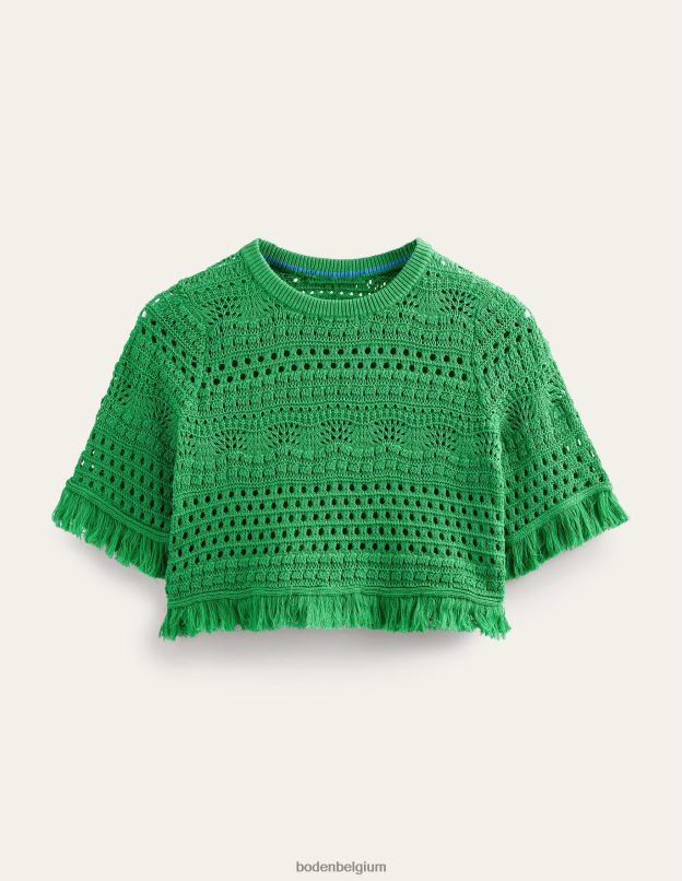 femmes Boden vert clair t-shirt court au crochet à franges vêtements Z42D01059