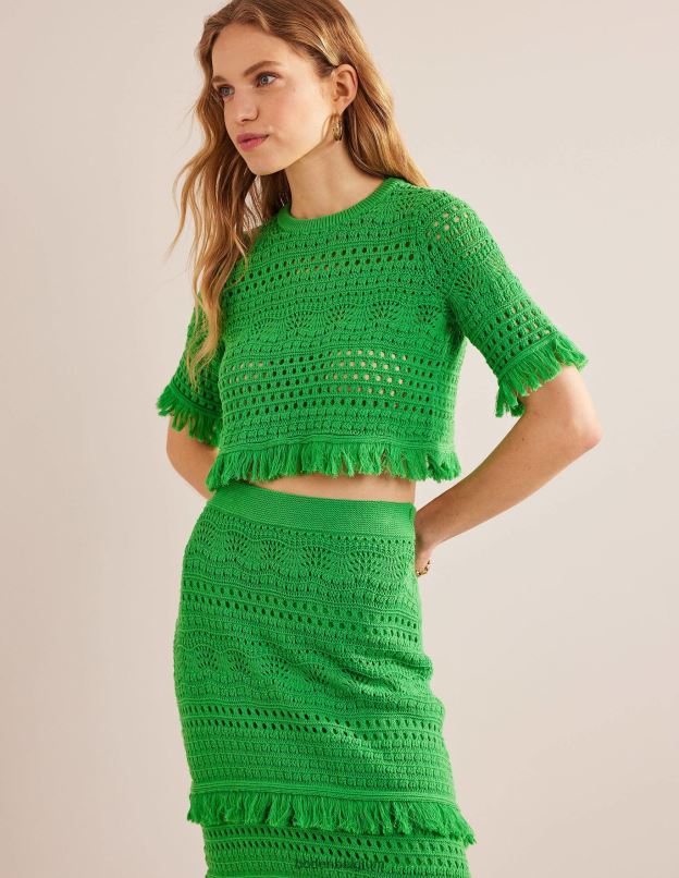 femmes Boden vert clair t-shirt court au crochet à franges vêtements Z42D01059